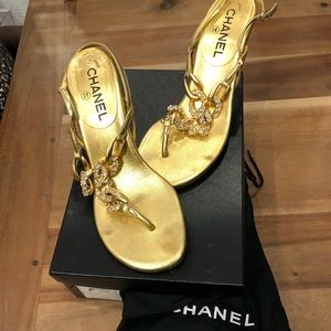 Vintage CHANEL gold embellished sandal